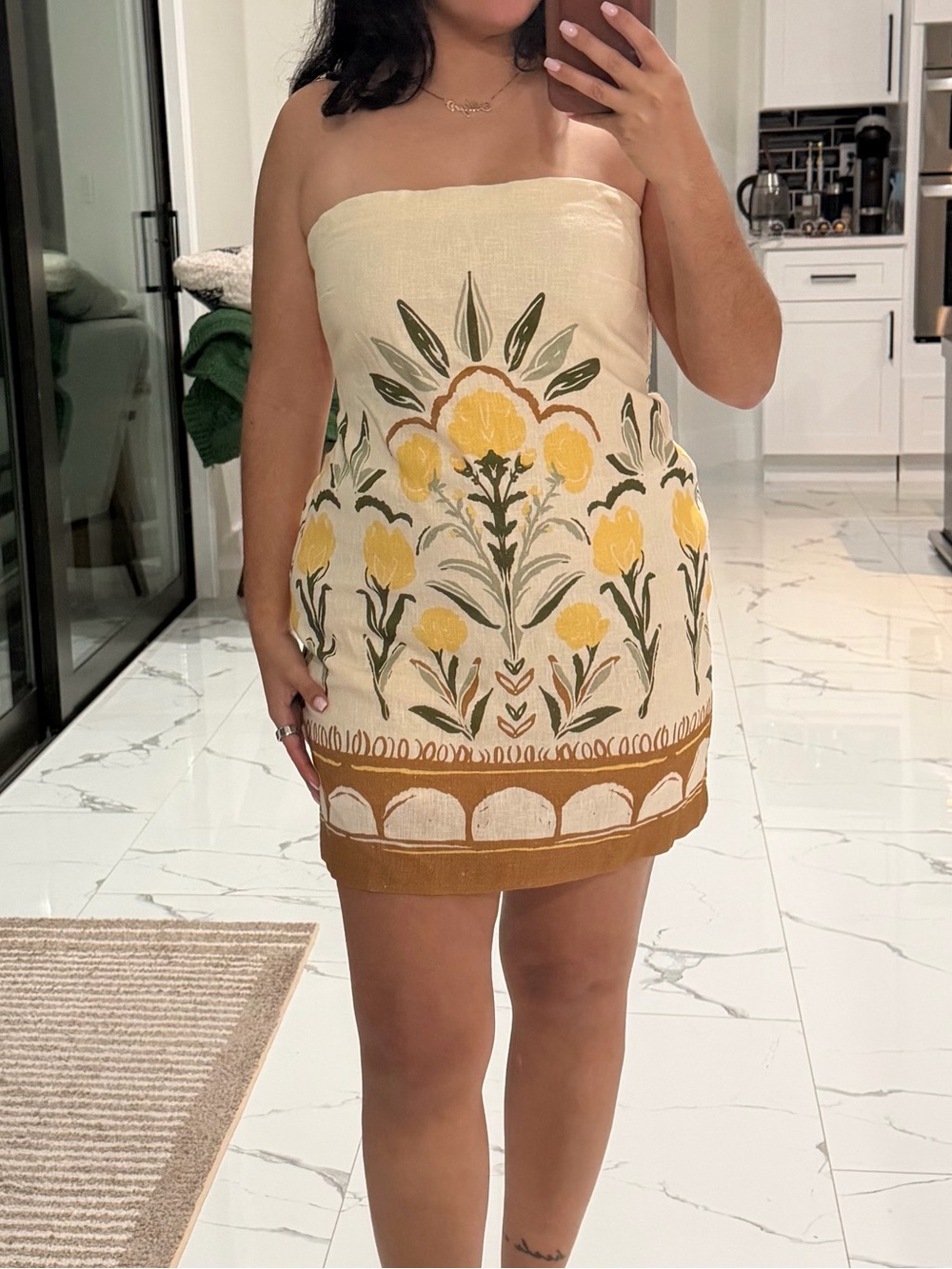 Abercrombie & Fitch Strapless Floral Mini Dress in Cream, Yellow and Green